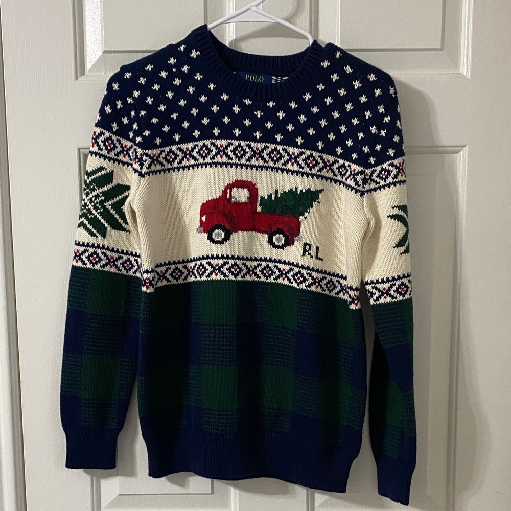NWT Polo Ralph Lauren unisex truck-intarsia cotton long sleeve crew neck sweater
